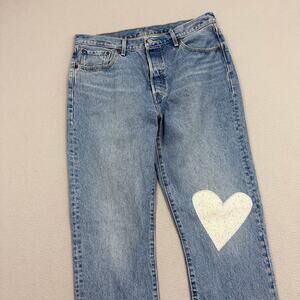 Levis 501xx 150th Anniversary Heart Logo Jeans Size 33x32 Blue Button Fly Cotton
